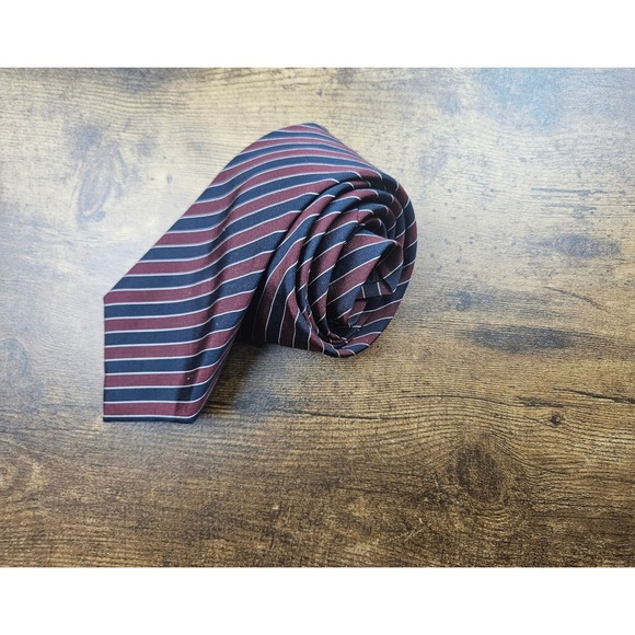 Burberry Other - Vntg Burberrys Mens Burgundy Navy White Stripe Silk Tie Made in Ireland